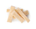 Crispy rusks on white background, top view Royalty Free Stock Photo