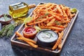 Crispy salty Sweet Potato Fries on a board Royalty Free Stock Photo