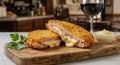 Crispy San Jacobo or Cordon Bleu: Breaded steak stuffed with ham and melting cheese Royalty Free Stock Photo