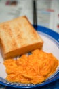 Crispy scrambled egg toast in Hong Kong tea restaurant Royalty Free Stock Photo