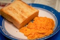 Crispy scrambled egg toast in Hong Kong tea restaurant Royalty Free Stock Photo