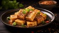 Crispy sesame tofu: Gorgeously golden tofu cubes coated in toasted sesame seeds