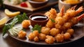 Crispy shrimp tempura eat cook restaurant Asian delicious traditional yummy fried seafood