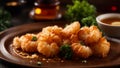 Crispy shrimp tempura eat cook restaurant Asian gourmet traditional yummy fried seafood