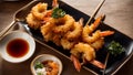Crispy shrimp tempura eat hot restaurant Asian gourmet traditional yummy fried seafood