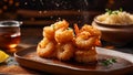 Crispy shrimp tempura eat cook restaurant Asian party traditional yummy fried seafood