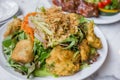 Crispy Seabass Salad with Herb Salad. Royalty Free Stock Photo