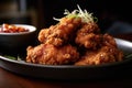 Crispy and spicy Korean fried chicken. AI Generative