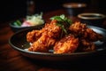 Crispy and spicy Korean fried chicken. AI Generative
