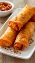 Crispy spring roll with savory sauce, perfect appetizer or snack