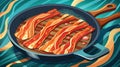 Crispy strips of bacon frying on a cast iron griddle pan Royalty Free Stock Photo