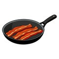 Crispy strips of bacon frying on a cast iron griddle pan Royalty Free Stock Photo