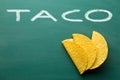 Crispy taco shells on chalkboard