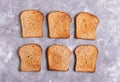 Crispy toasted bread for toast on gray background