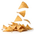 Tortilla Chips Falling isolated on white background Royalty Free Stock Photo