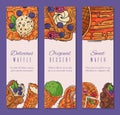 Crispy wafer banner chocolate cream flavor belgian dessert cookie poster vector illustration. Sweet food snack biscuit