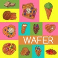 Crispy wafer poster chocolate cream flavor belgian dessert cookie vector illustration. Sweet food snack biscuit with