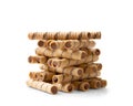 Crispy wafer rolls on a white background Royalty Free Stock Photo