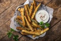 crispy zucchini fries with garlic yogurt sauce