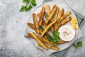 Crispy zucchini fries with garlic yogurt sause