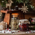 Cristmas Berry Jam with Herb Tea Royalty Free Stock Photo