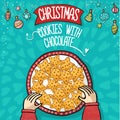 Cristmas cookies with chocolate hand draw