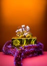 Cristmas gift golden box orange background Royalty Free Stock Photo