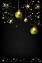 Cristmas greeting card with realistic Christmas ball and gold s
