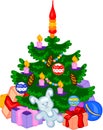 Cristmas tree with cones, balls, garlands and gifts