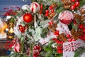 Cristmas tree and New Year in office building. Festive balls on christmas tree Royalty Free Stock Photo