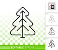 Cristmas tree pine simple black line vector icon