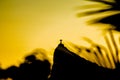 Rio de Janeiro, Brazil - CIRCA 2021: Panorama of Cristo Redentor Christ the Redeemer at sunset with orange sky Royalty Free Stock Photo