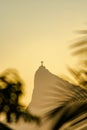 Rio de Janeiro, Brazil - CIRCA 2021: Panorama of Cristo Redentor Christ the Redeemer at sunset with orange sky Royalty Free Stock Photo