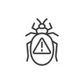 Critical bug, icon in line design. Critical, bug, error, issue, software, problem, debugging on white background vector