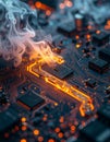 Critical Meltdown on a Glowing Circuit Board Royalty Free Stock Photo