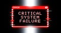 Critical system failure warning message digital illustration with error button on dark futuristic technology background Royalty Free Stock Photo