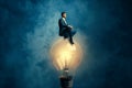 Critical thinking concept. Illustration of a man and a light bulb. creativity Royalty Free Stock Photo