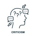 Criticism Line Icon. Angry Swear, Complain, Frustrated Human Outline Sign. Critic Thinking Intellectual Process Symbol