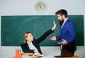 Criticism and objection concept. Teacher wants man to shut up. Please shut up. Tired of complaints. Indifferent about Royalty Free Stock Photo