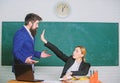 Criticism and objection concept. Teacher wants man to shut up. Please shut up. Tired of complaints. Indifferent about Royalty Free Stock Photo