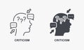 Criticism Pictogram. Frustrated Human, Angry Swear and Complain Silhouette and Line Icon Set. Critic Thinking