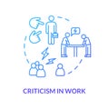 Criticism in work blue concept icon. Overwhelmed secretary. Negative feedback. Toxic situation. Rude shouting. Burnout