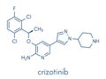 Crizotinib anti-cancer drug molecule. Inhibitor of ALK and ROS1 proteins. Skeletal formula.... Royalty Free Stock Photo