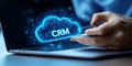 CRM, Accessing Cloud-Based Customer Relationship Management System, Business Technology. Royalty Free Stock Photo