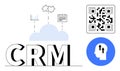 CRM Cloud Technology Concept with QR Code, Data Visualization, and Workflow Tools Royalty Free Stock Photo