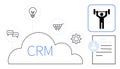 CRM Concept with Cloud, Communication Icons, and Business Elements for Strategy and Workflow Optimization Royalty Free Stock Photo