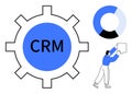 CRM Gear Symbol with Analytics Graph and Business Character Interaction Concept Royalty Free Stock Photo