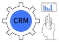 CRM Concept with Gear Symbol and Growth Insights for Business Data Management Royalty Free Stock Photo