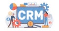 CRM Concept. Customer relationship management. Service and relationship marketing strategy. Tiny people and computer