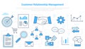 Crm customer relationship management concept with icon set template banner with modern blue color style